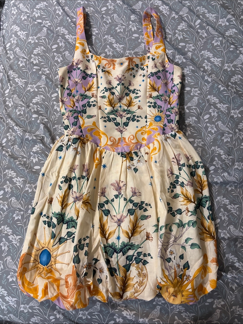 Agua Bendita Cream Floral Mini Dress with Yellow & Lavender Accents